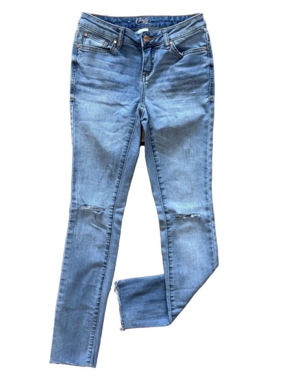 Candie's Jeans Low Rise Skinny Distressed Raw Hem Y2K Size 0
